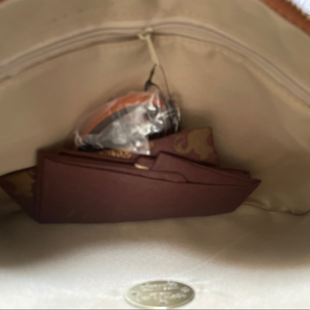 Pratesi Firenze Italian Leather Brown Gold Studded Crossbody Clutch Bag - Picture 7 of 8